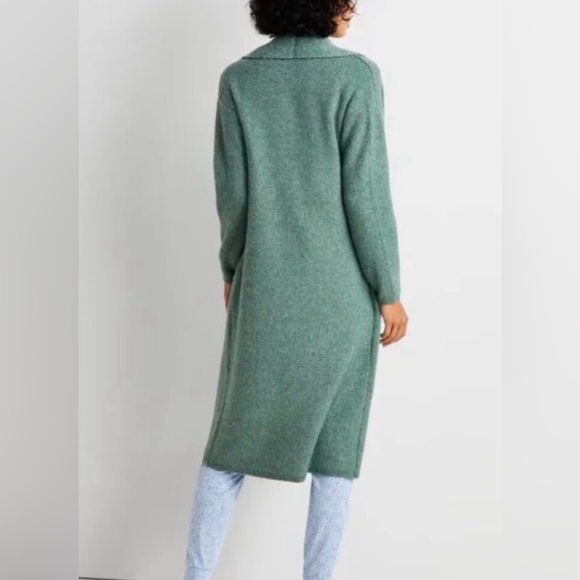 State of Day Cardigan Duster Womens Knit Long Sleeve Med Green NWT Maxi Sweater - Picture 2 of 6